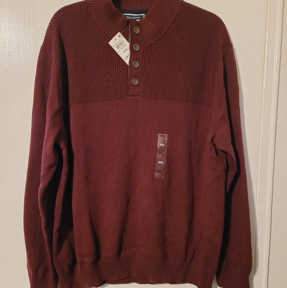 Mens button down mock pull over sweater